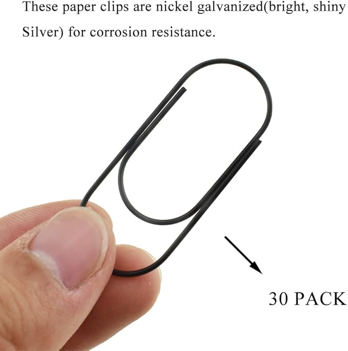 HAHIYO Paper Clips 2 inches (50mm) Length Black Wide Paperclips Vinyl Coated Prevent Scratching Tearing The Pages Sturdy for Bookmark Organize Home Office School 30 Pack