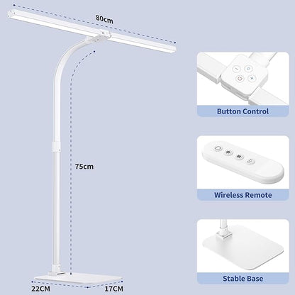 Desk Lamp Architect Task Dual Head Modern Flexible Gooseneck Tall Dimmable Light for Home Office, 5 Color Modes,Remote Control, 1500lm 24W Extra Bright Lighting