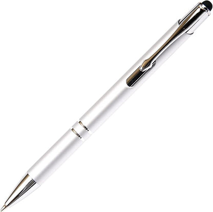 Silver JJ Ballpoint Pen with Stylus - Black Ink Refill, Medium Tip Point