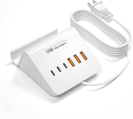 VHBW USB Charging Station, 6 Port 3USB-A and 3USB-C Charging Station for Multiple Devices, Multi USB Nightstand Charger Station with Phone Stand (ETL Listed, 6Ft Extension Cord, White)