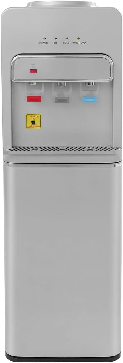 Bottom Loading Water Cooler, Standing Water Dispenser with 3 Temperature Settings - Hot, Cold & Room Water, Water Dispensers for Homes, Kitchens, Offices, Dorms (Silver)