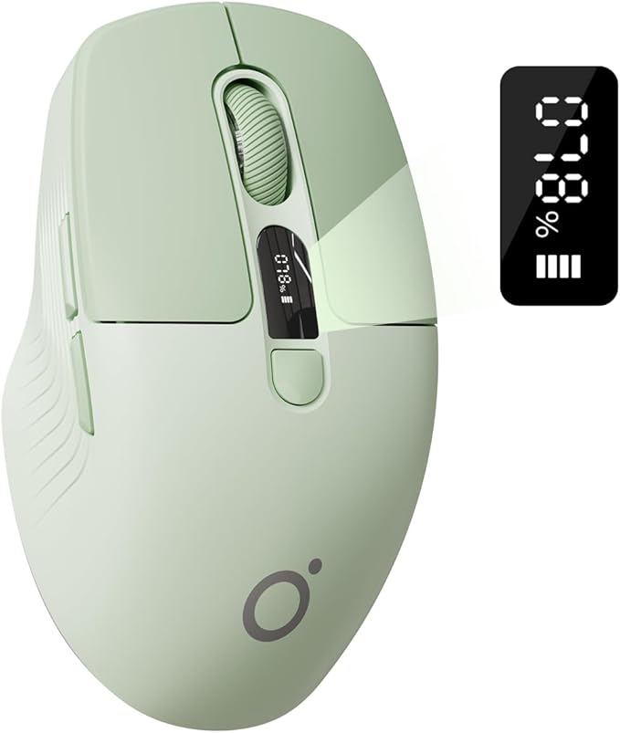 EWEADN Q1 Wireless Mouse, Bluetooth & 2.4G Silent Mouse Quiet Click with 3 DPI Levels, Battery & DPI Smart Display, 6 Button Small Portable Cordless Mice for Laptop/PC/Mac-Green