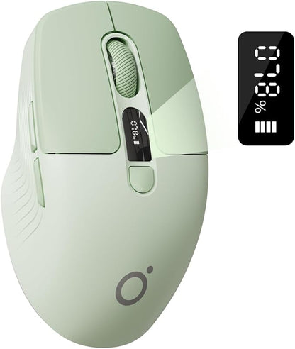 EWEADN Q1 Wireless Mouse, Bluetooth & 2.4G Silent Mouse Quiet Click with 3 DPI Levels, Battery & DPI Smart Display, 6 Button Small Portable Cordless Mice for Laptop/PC/Mac-Green