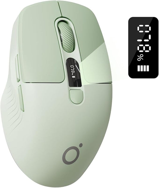 EWEADN Q1 Wireless Mouse, Bluetooth & 2.4G Silent Mouse Quiet Click with 3 DPI Levels, Battery & DPI Smart Display, 6 Button Small Portable Cordless Mice for Laptop/PC/Mac-Green