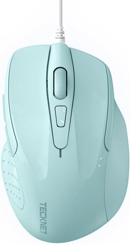 TECKNET Wired Mouse, 6-Button Corded with 4 Adjustable DPI, Ergonomic Optical Mouse, 5FT Cord for Laptop, Chromebook, PC, Desktop, Mac, Notebook - LT.Green