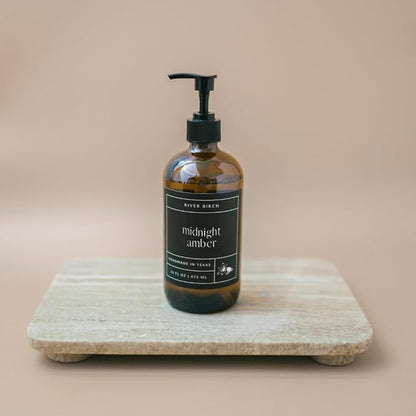 River Birch Midnight Amber Scented Natural Hand Soap - Handmade Soap - Moisturizing Hand Wash with Amber Glass Dispenser - Luxury Scented Hydrating Hand Soap - Vegan and Non-Toxic - 16 Fl Oz