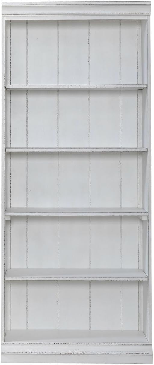 Liberty Furniture Magnolia Manor 72 Inch Bookcase for Living Room Office Storage - Antique White & Weathered Bark