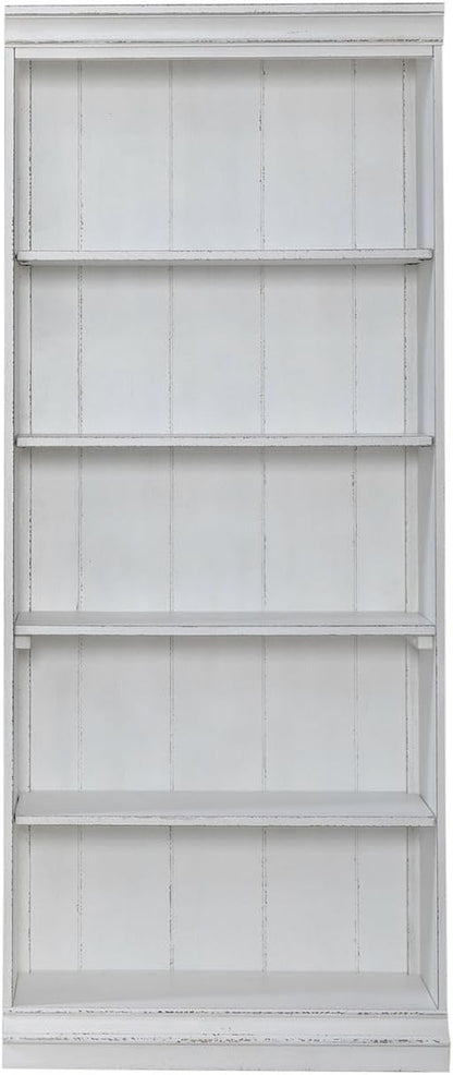 Liberty Furniture Magnolia Manor 72 Inch Bookcase for Living Room Office Storage - Antique White & Weathered Bark