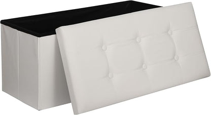 SUPER DEAL Folding Storage Ottoman Bench, Waterproof Faux Leather Ottoman Padded Seat Footrest Bench for Living Room, Bedroom, Entryway, Small Spaces, 15 x 30 x 15 inches, Creamy White