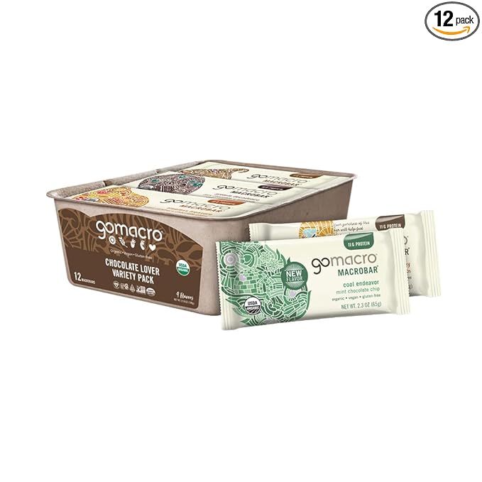 GoMacro MacroBar Organic Vegan Protein Bars - Chocolate Lover Variety Pack (2.3 Ounce Bars, 12 Count)