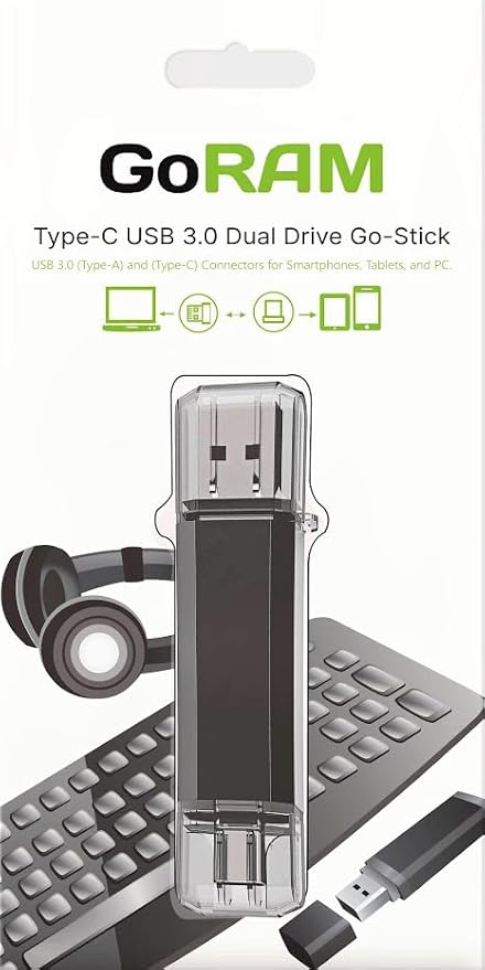 GoRAM 32GB (10 Pack) Dual Drive Go-Stick USB 3.0 + USB-C Type-C Flash Drive for Android Smartphones, Computers, MacBook, Tablets, PC (32GB)