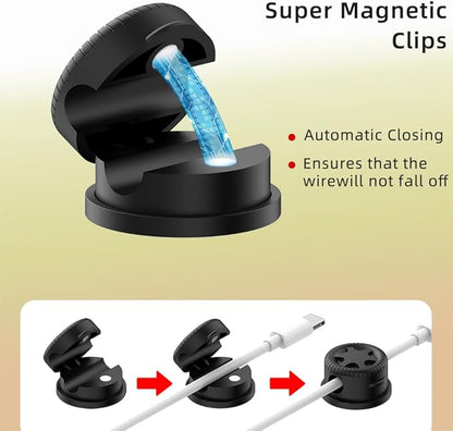 11PCS Cable Management Cord Holder Organizer, Magnetic Cable Clips Adhesive Wire Keeper, Under Desk for Bedside Nightstand Table Desktop USB Wall Car Office Workspace Accessories (Black)