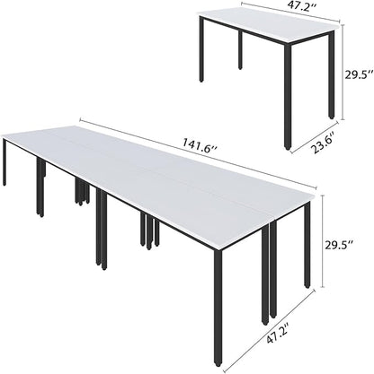 Bonzy Home Conference Tables 12ft Office Computer Desk for Meeting Room Study Writing Printer Table Save Space Design for 14 People 6PCS 141.6"x47.2"x29.5", White