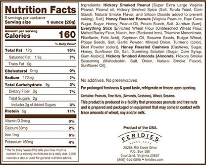 FERIDIES Smokey Campfire Crunch Snack Mix with Extra Large Virginia Peanuts, 9oz Vacuum Sealed Tin
