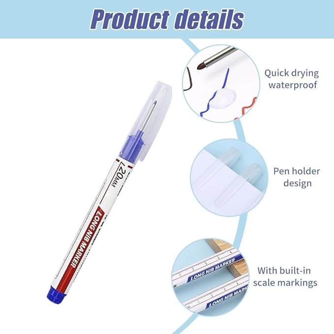 5PCS Long Head Deep Hole Markers, 20mm Deep Reach, Waterproof, Permanent, Metal Marking Pens (Colorful)