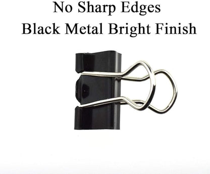 HAHIYO Binder Clips Paper Clamps Spring Steel Sturdy Small 0.75 inches Width 0.28 Inch Capacity No Sharp Edges Heavy Duty Tight Grip Reusable Black Metal Bright Finish for Home Office School 30 Pack