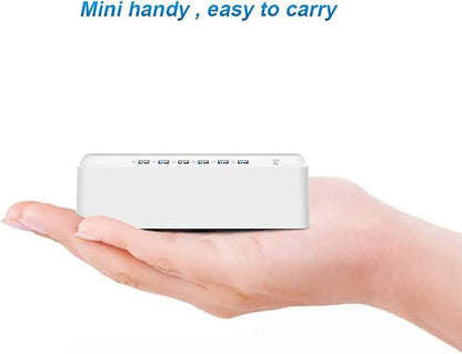 USB Fast Charger, 6-Port Portable Charging Station, Suitable for Various Devices, Compatible with iPhone, iPad, Samsung, Google, Xiaomi, Huawei and Other USB Charging Devices