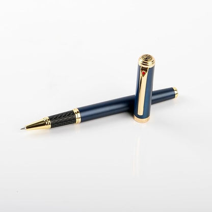 Luxury Blue Rollerball Pen-Fancy Pen with Real 24K Gold Trim, Switzerland Tip Point Writing Smooth, Nice Roller Ball Pen Gift Set for Men Women, Professional Pen Business Birthday Christmas