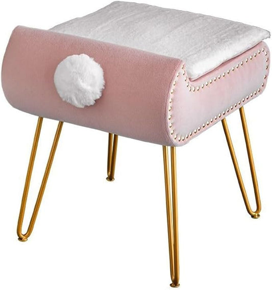 Square Vanity Stool with Storage, Modern Vanity Chairs with Furry Padded Seat, Stylish Foot Stool for Living Room, Makeup Stool for Bedroom
