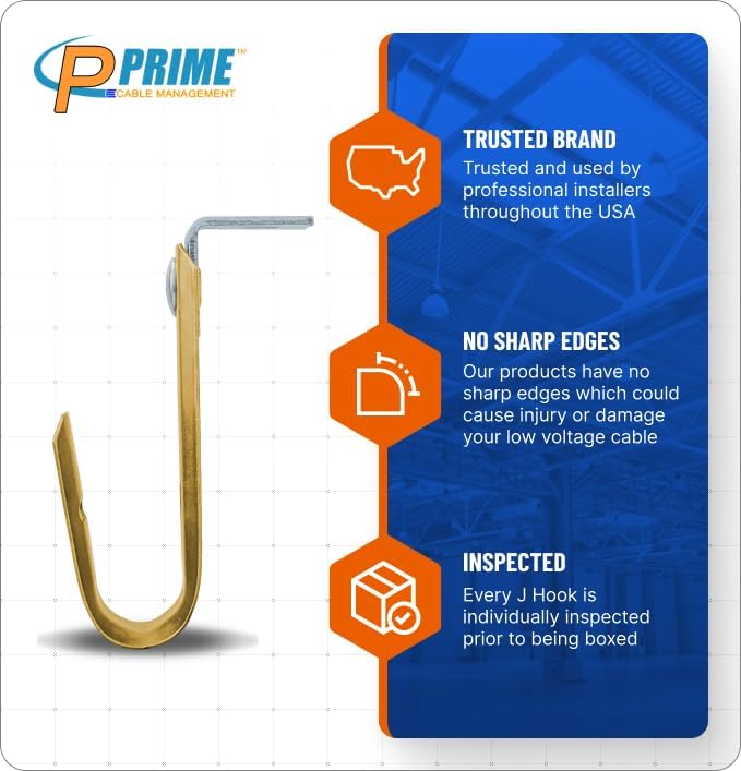3/4 Inch Heavy Duty Metal Cable & Wire Support J-Hook Hangers W/Angle Clip, attaching horizontal surfaces (Ceilings, beams K) & 1/4 inch threaded rod Cable & Wire Management