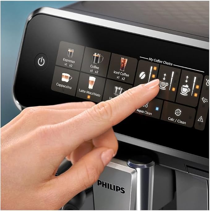 PHILIPS 3300 Series Fully Automatic Espresso Machine - LatteGo Milk System, 5 Coffee Varieties, Intuitive Touch Display, SilentBrew, 100% Ceramic Grinder, AquaClean Filter, Glossy Black (EP3347/90)