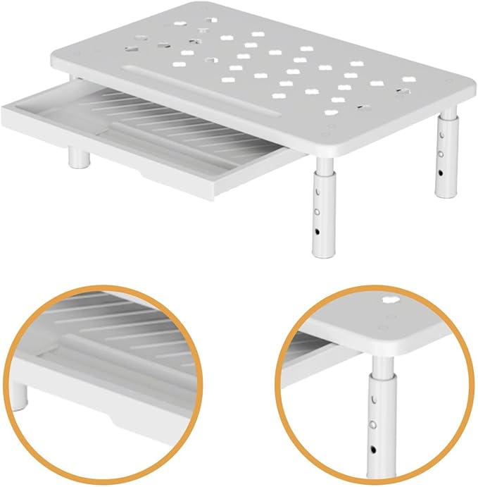 Monitor Stand Riser Desktop Monitor Stand Desktop Organizer Practical Modern 3 Height Adjustable with Storage Drawer for Dorm, White