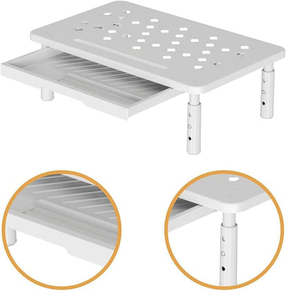 Monitor Stand Riser Desktop Monitor Stand Desktop Organizer Practical Modern 3 Height Adjustable with Storage Drawer for Dorm, White