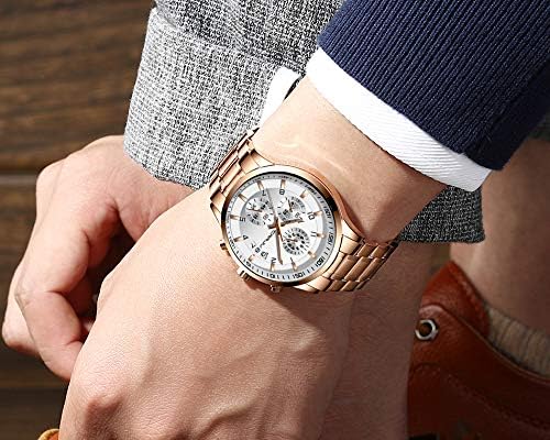CRRJU Men's Fashion Stainless Steel Watches Date Waterproof Chronograph Wristwatches,Black Steel Band Waterproof Quartz Watch for Men