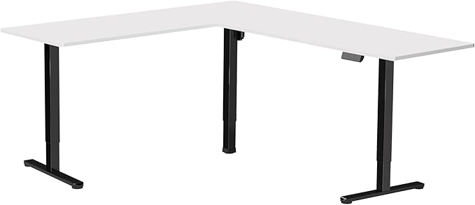 VIVO Electric Corner 75 x 63 inch L-Shaped Standing Desk, Memory Height Adjustment, White Top Black Frame, DESK-E3CTBW-75