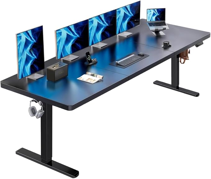 HUANUO 83 x 30 inch Electric Standing Desk, Powerful Brushless Motor Large Height Adjustable Table, 4 Memory Preset Sit Stand Up Desk, Home Office Computer Table with Thick T-Shaped Frame, Black