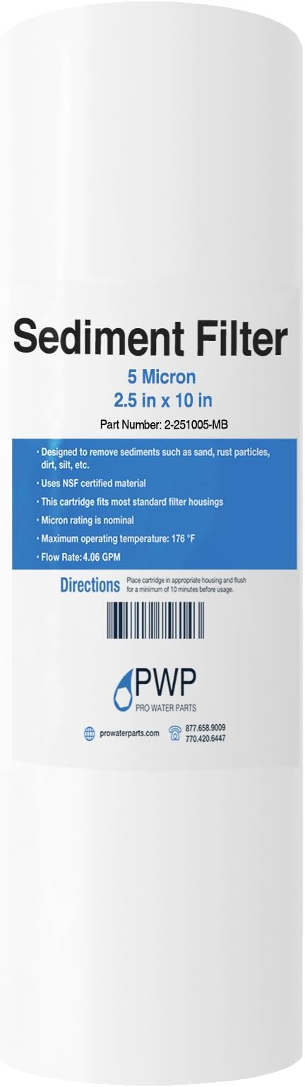 Sediment Melt Blown Water Filter Cartridge Standard 2.5x10" 5 Micron 25 Pack