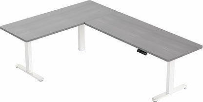 VIVO Electric Height Adjustable 83 x 60 inch Corner Stand Up Desk, 2 Dark Gray Solid Table Tops, White Frame, Memory Controller, L-Shaped Workstation, 3E Series, DESK-KIT-3E8WG