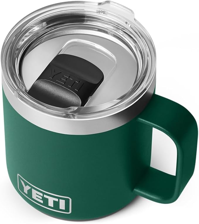 YETI Rambler 10 oz Ceramic Lined Stackable Mug, Vacuum Insulated, Stainless Steel with MagSlider Lid, Black Forest Green