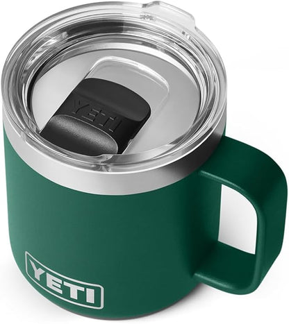 YETI Rambler 10 oz Ceramic Lined Stackable Mug, Vacuum Insulated, Stainless Steel with MagSlider Lid, Black Forest Green