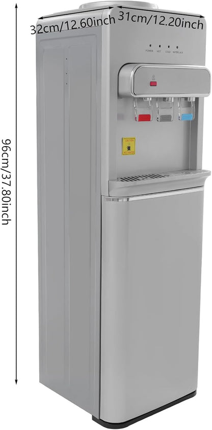 Bottom Loading Water Cooler, Standing Water Dispenser with 3 Temperature Settings - Hot, Cold & Room Water, Water Dispensers for Homes, Kitchens, Offices, Dorms (Silver)