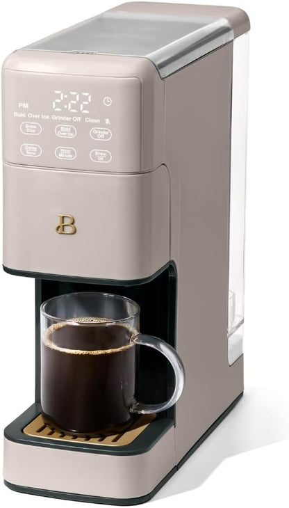 Beautiful Single Serve Coffee Maker with Built-In Burr Grinder, Hot or Iced, Pod-Free, 6 Brew Sizes, 3 Strengths, Touch Display, Reusable Filter, 64oz Reservoir, Slim Design (Porcini Taupe)