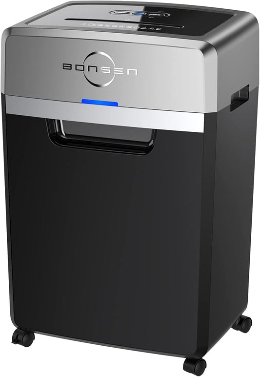 BONSEN Heavy Duty Paper Shredder, 24-Sheet Cross-Cut Shredder, 40-Min Continuous Running Time, Commercial Grade Shredder for Office, 9-Gallon Big Basket, 55dB Super Quiet, P-4 High Security (S3105)