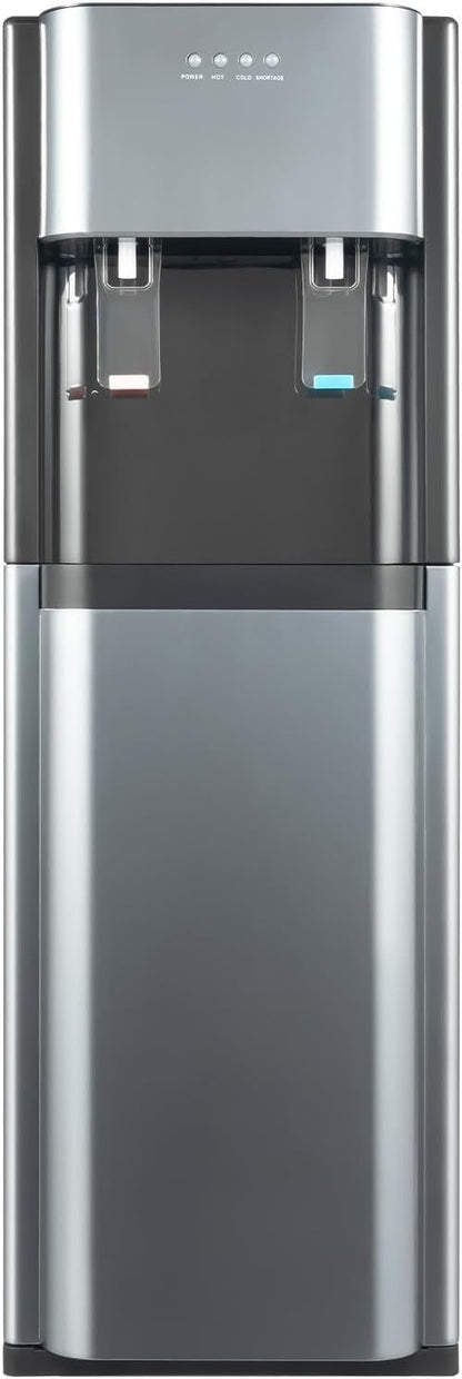 Bottom Loading Water Cooler Dispenser for 5 Gallon Bottles - 2-Temp Hot/Room Spouts with Overload & Dry Burn Protection, Freestanding Water Dispenser for Home Office (Dark Gray)