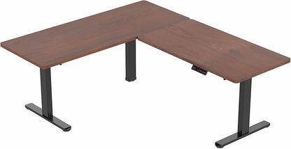 VIVO Electric Height Adjustable 67 x 60 inch Corner Stand Up Desk, 2 Dark Walnut Solid Table Tops, Black Frame, Memory Controller, L-Shaped Workstation, 3E Series, DESK-KIT-3E6D