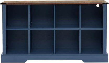 8 Cube Storage Organizer with LED Lights, Wooden Bookcase with Storage, Modern Cube Shelf for Living Room, Bedroom, Home Office - Blue