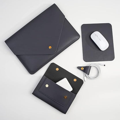 PU Leather Laptop Sleeve 13 Inch Compatible for 2024 13inch MacBook Air M3,13 MacBook Pro M2, Surface Pro 3 4 5 6 7, Dell XPS 13 with Small Pouch, Mouse Pad and Cord Organizer Color Dark Grey