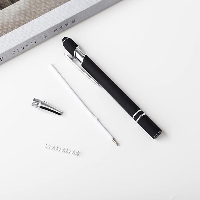 PASISIBICK 12 Pieces Ballpoint Pen with Stylus Tip, 2 in 1 Stylus Stylish Pen, Premium Metal Stylus Pen for Touch Screens, Black Ink, 1.0 mm Medium Point.(Pack of 12)