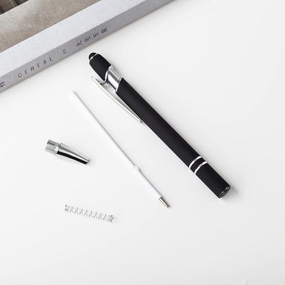 PASISIBICK 12-Piece Black Ballpoint Pen with Stylus Tip, 2 in 1 Stylish Metal Touch Screen Pen - Black Ink, 1.0 mm Medium Point - 5.5 x 0.4 inch / 14 x 1 cm