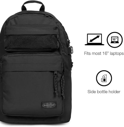 EASTPAK Double Pro – 32L Performance Backpack with 16" Laptop Sleeve, Dual Compartments, Security Pocket, Bottle Holder & Organizer, Black