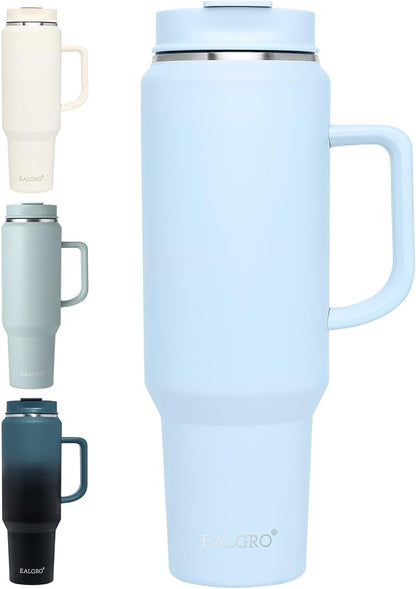 50 oz Tumbler with Handle, Insulated Tumblers with Lid and Straw, Large Metal Sports Water Bottle Jug, Thermal Stainless Steel Travel Coffee Mug Cup, Blue