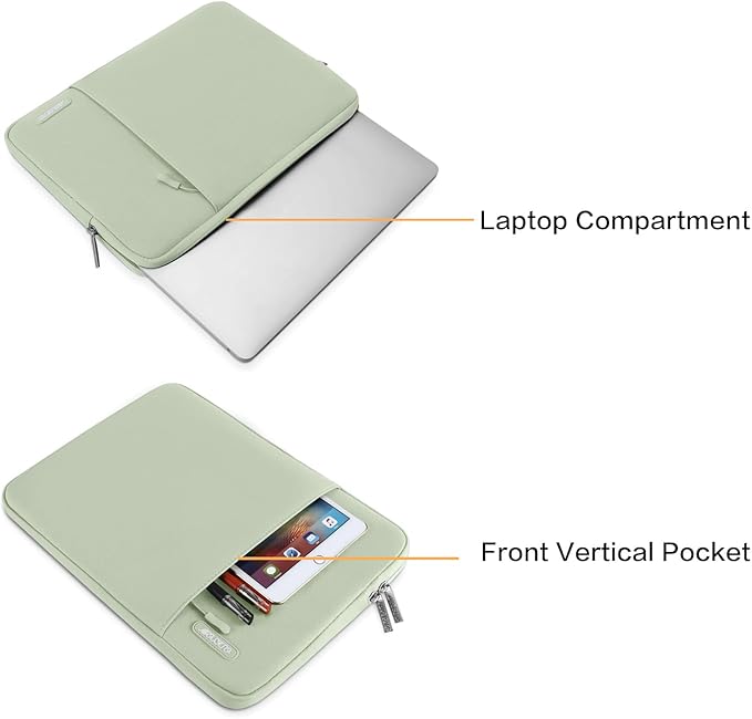 MOSISO Laptop Case 16 inch, 15-15.6 inch Laptop Sleeve Compatible with MacBook Pro 16 M4 M3 M2 M1, HP Acer Dell Lenovo ASUS Notebook, Polyester Vertical Computer Sleeve Bag with Pocket, Sage Green