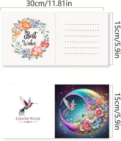 12pcs Diamond Art Painting Postcards with Envelope, Hummingbird Pattern Daily DIY Handmade Greeting Cards Wishing Cards for Special Occasion Festival Craft Gift