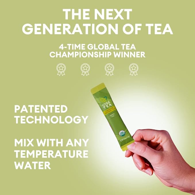 Cusa Tea & Coffee | Premium Instant Green Tea With Real Fruit & Spices | Organic Leaves Drink Mix Packets | Hot or Iced Tea (30 Single Servings)
