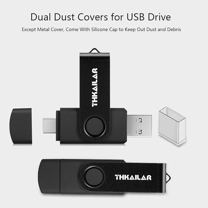 Thkailar 1TB USB 3.1 Flash Drive,2-in-1 USB A & Type-C Memory Stick, High-Speed Jump Drive, USB C Thumb Drive for Data Storage, Compatible with Samsung, Mac, PC, iPhone 15/16, Smartphones (Black)