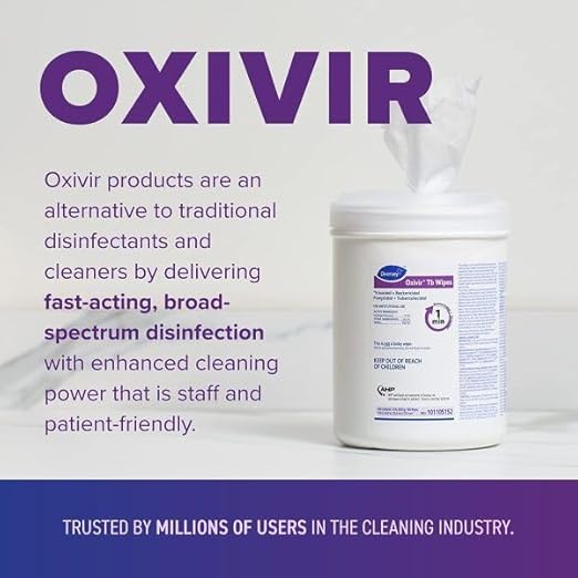 Diversey Oxivir Tb 101105152 Ready-to-Use Disinfectant Cleaning Wipes, Accelerated Hydrogen Peroxide, Standard 6x7-Inch Sheets, 160-Wipes, 1-Canister
